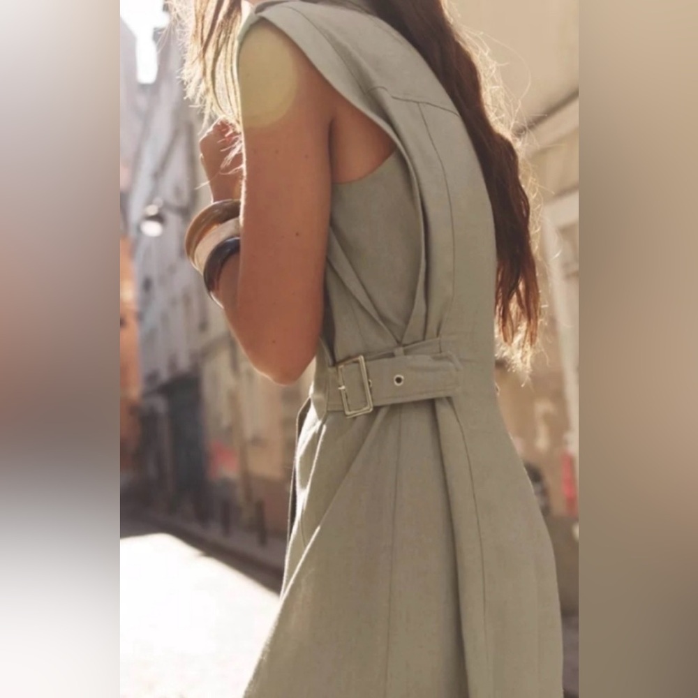 Zara Sleeveless Button-Front Shirt Dress in Sage Green - Picture 6 of 14